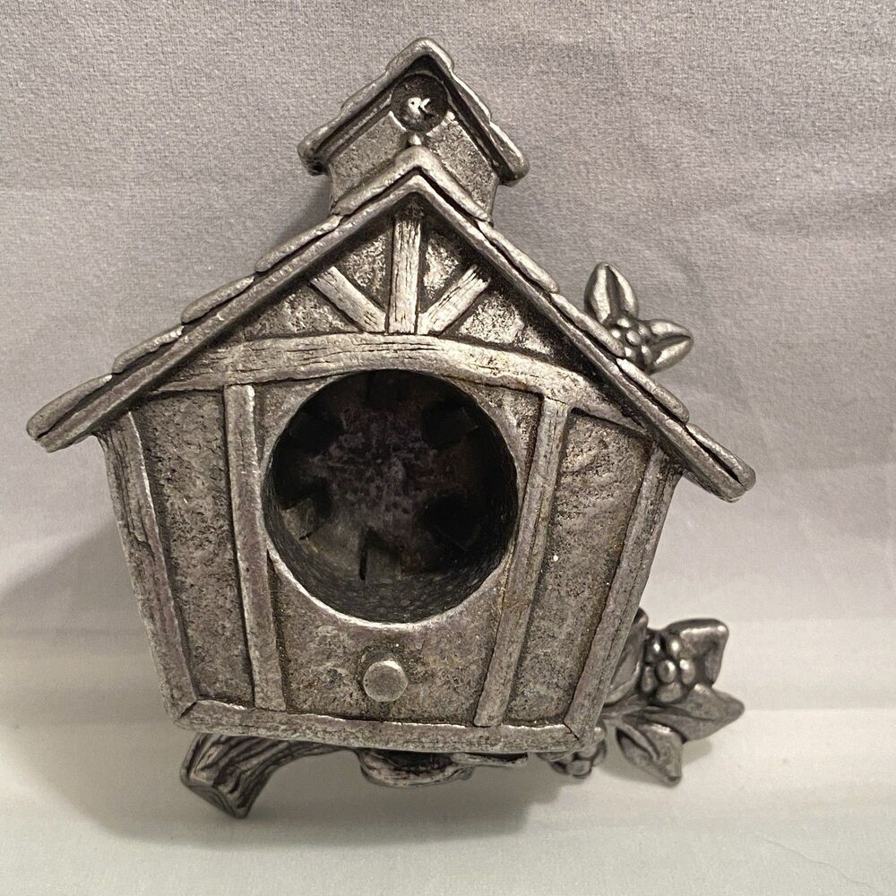 EBJ Pewter Birdhouse Taper Candlestick Holder 3x4 Vintage Signed